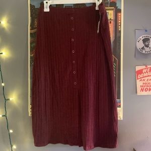 Long burgundy button down skirt